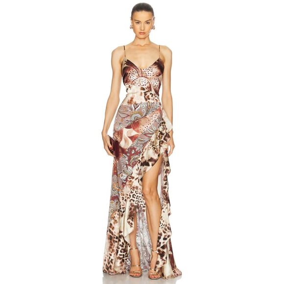 retrofete Raelynn Silk Maxi Dress Vintage Mixed Print Womens Size Medium